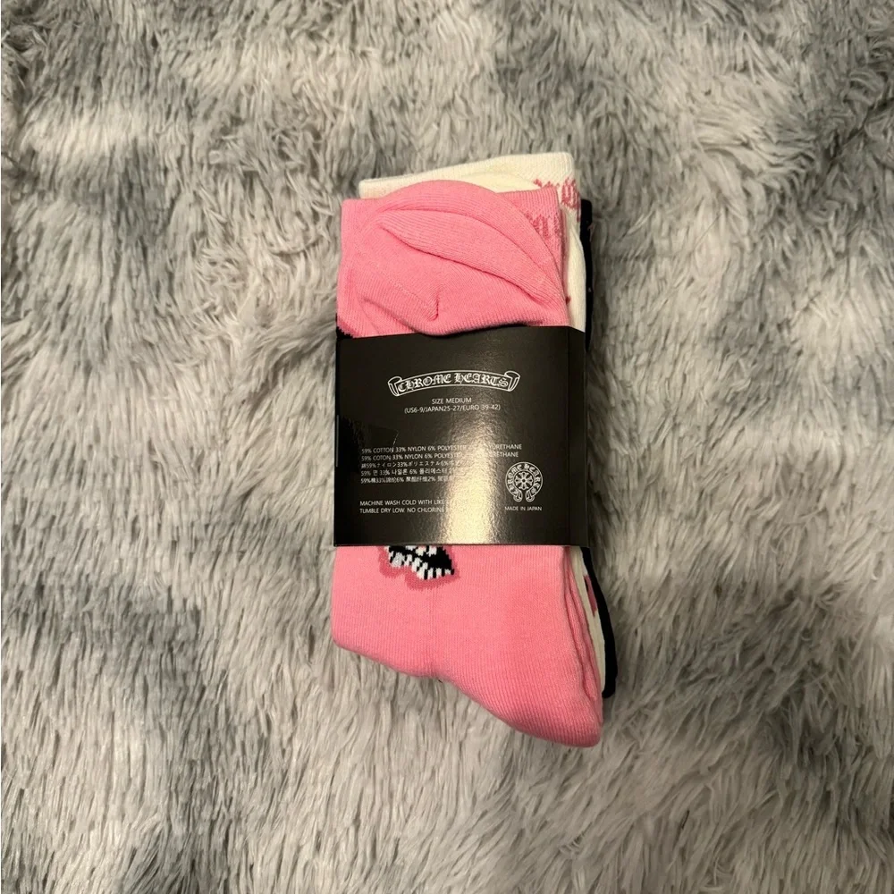Chrome Hearts Chomper Socks 3 Pack Pink White Black